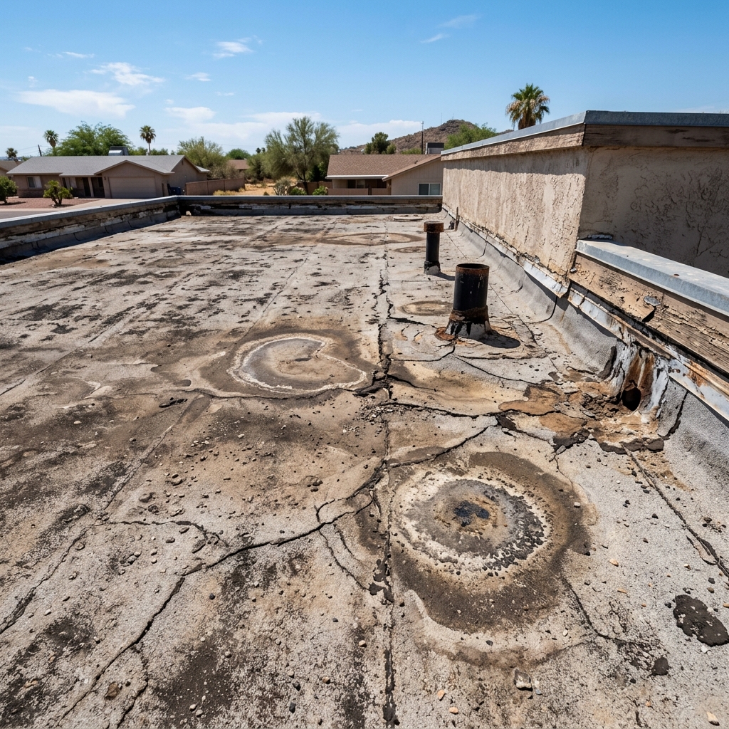 Faded flat roof before coating