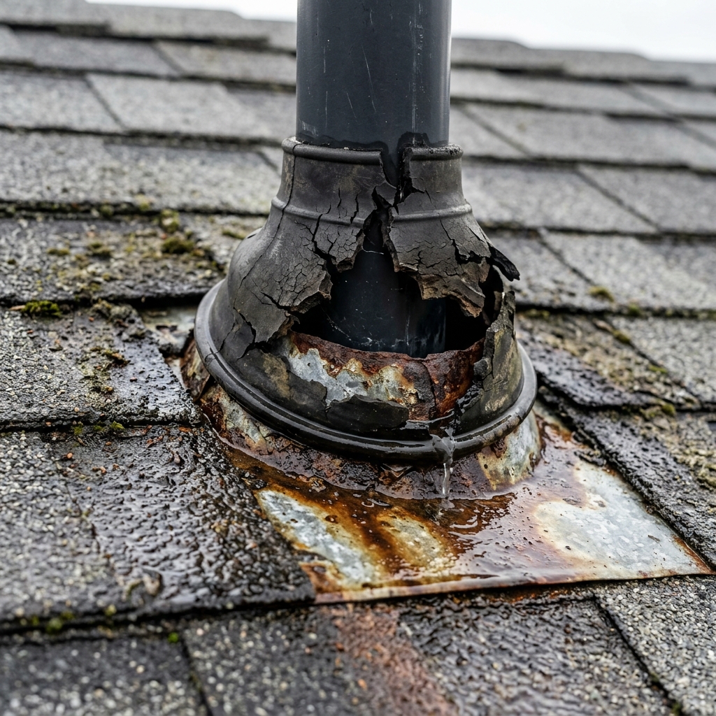 Leaking parapet wall flashing before repair